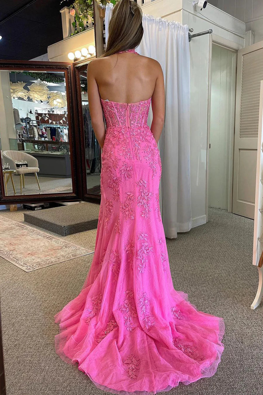 Mermaid V Neck Cute Long evening gowns formal dresses Prom Dresses with Appliques