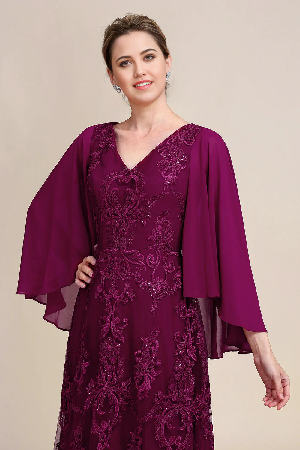 Batwing Sleeves Beaded Mother of the Bride Dress