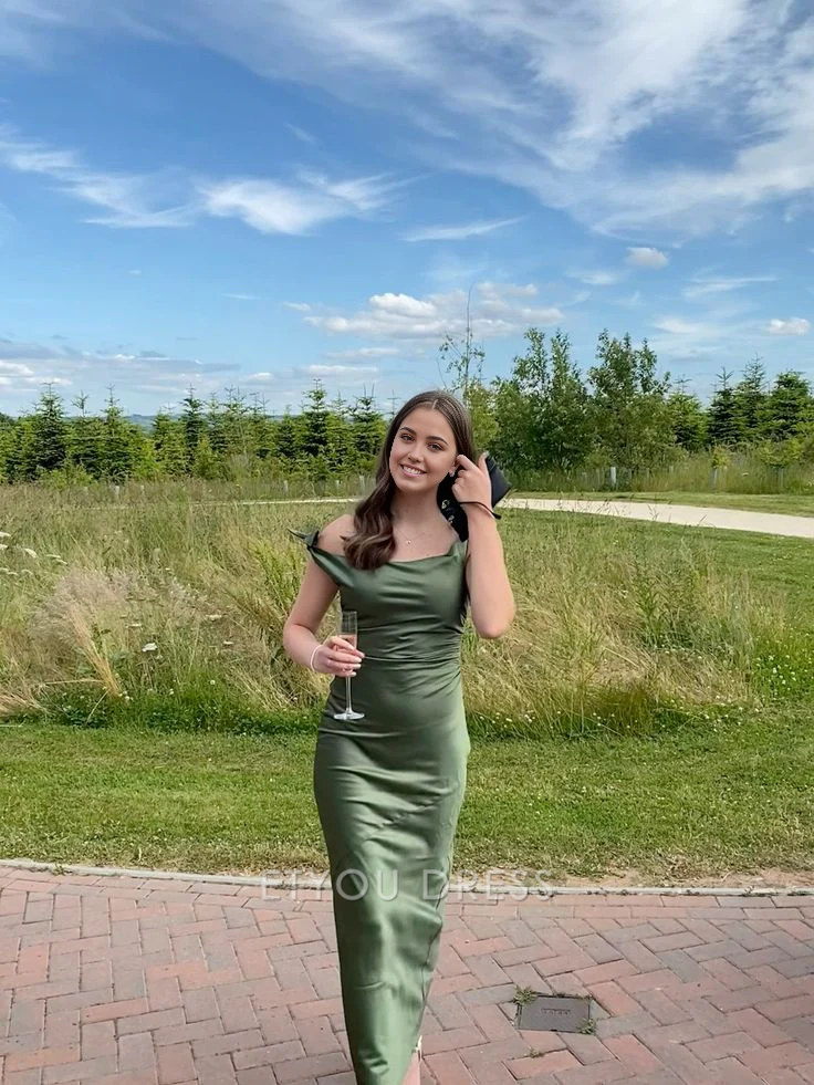 Sheath Off The Shoulder Green Long formal dresses Bridesmaid Dresses evening gown Prom Dress