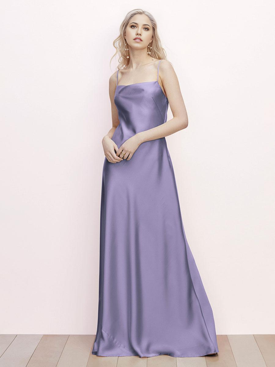 A-Line Spaghetti Straps Floor-Length Backless Satin formal dresses evening gown Prom Dress
