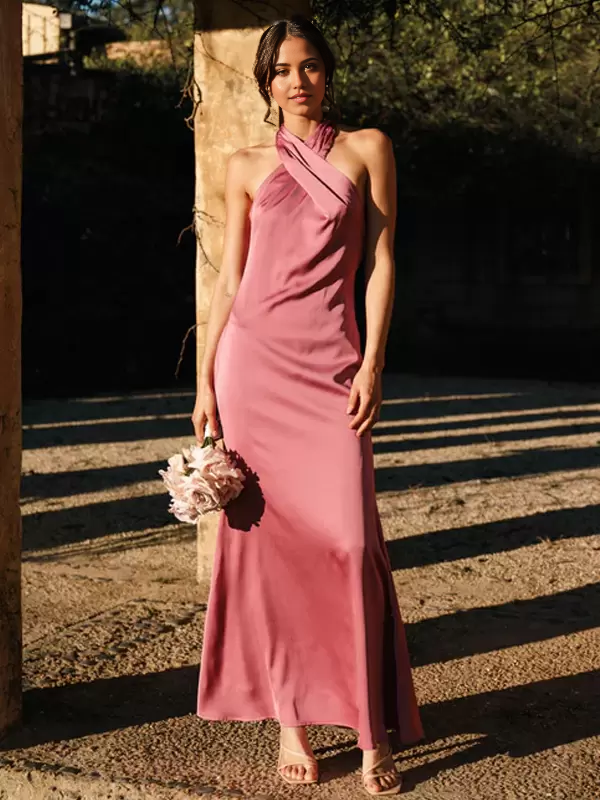 Mermaid Halter Satin Floor-Length formal dresses Bridesmaid Dresses evening gown Prom Dress