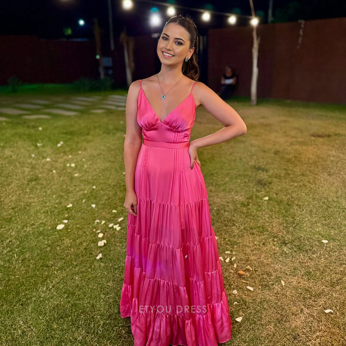 A Line V Neck Spaghetti Straps Satin formal dresses Bridesmaid Dresses evening gown Prom Dress