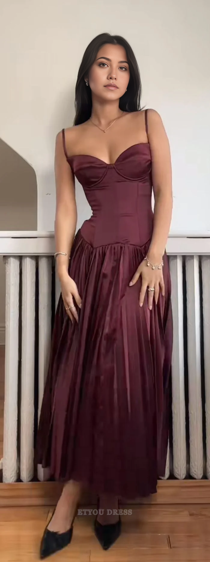 A Line Spaghetti Straps Burgundy formal dresses Bridesmaid Dresses evening gown Prom Dress