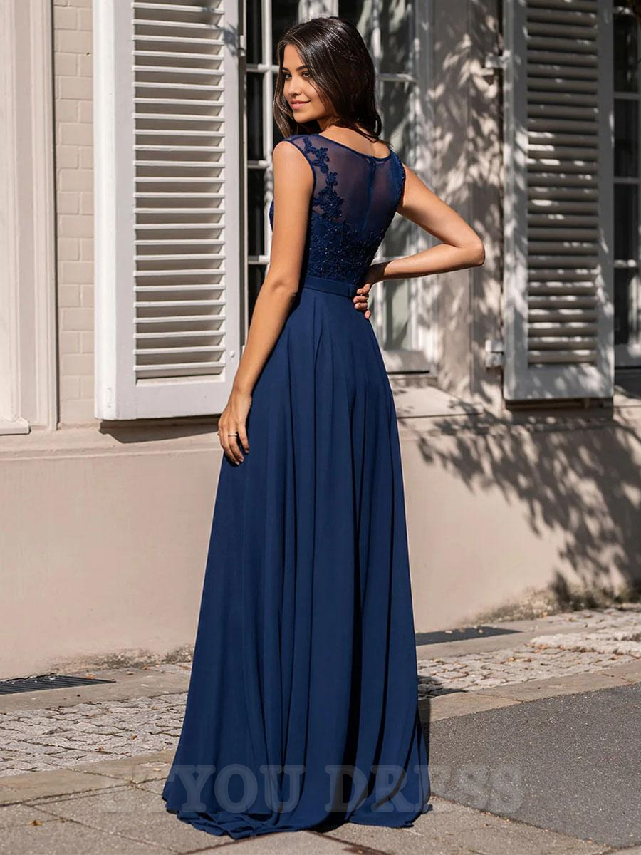 A-Line Floor-Length Illusion Neckline Lace formal dress evening gown Wedding Guest Dresses Prom Dress