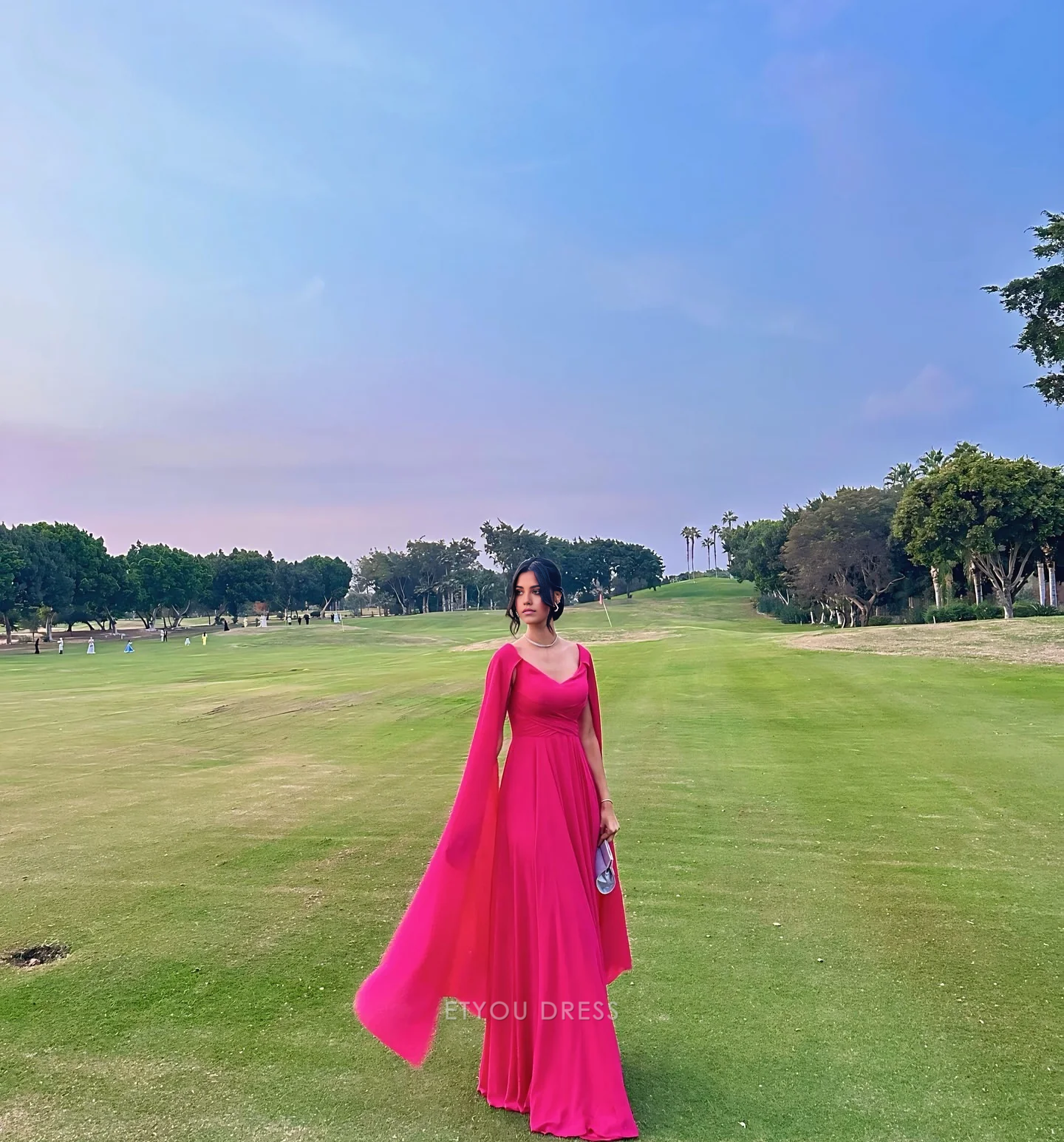 A Line V-Neck Chiffon Hot Pink formal dresses Bridesmaid Dresses evening gown Prom Dress