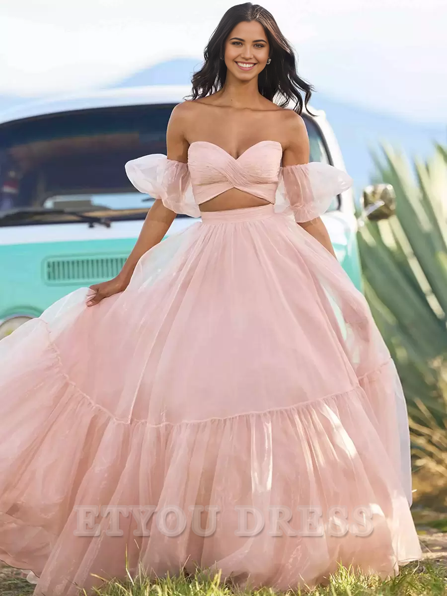 Two Piece Sweetheart Neck Ball Gown Sleeveless Pleated formal dresses Bridesmaid Dresses evening gown Prom Dress