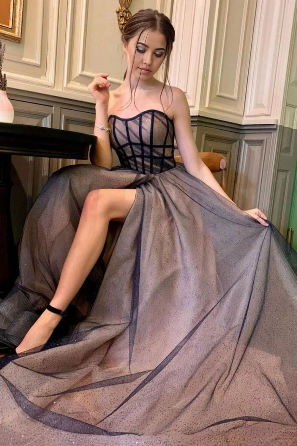 A Line Sweetheart Pink Grey Long evening gowns Prom Dress Party Dress