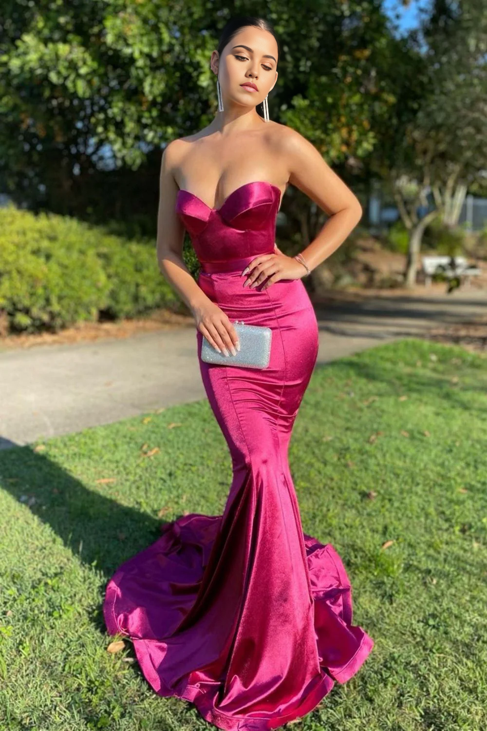 Mermaid Sweetheart Fuchsia Long Prom Dress