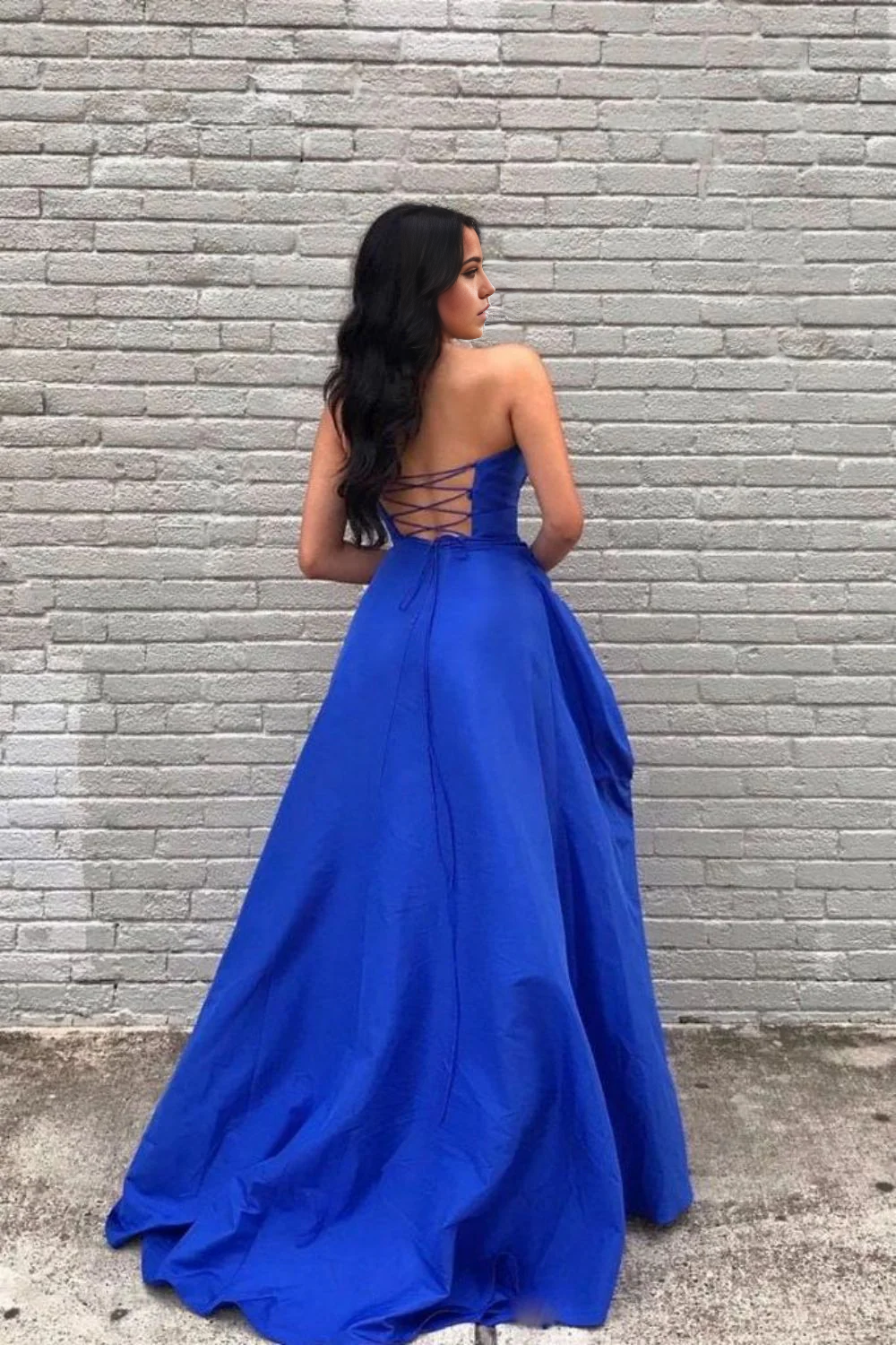 A Line Sweetheart Royal Blue Long evening gown Prom Dress with Slit