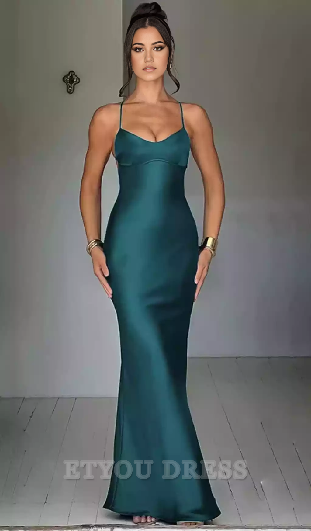 Elegant Spaghetti Straps Satin Backless Sexy formal dresses Bridesmaid Dresses evening gown Prom Dress