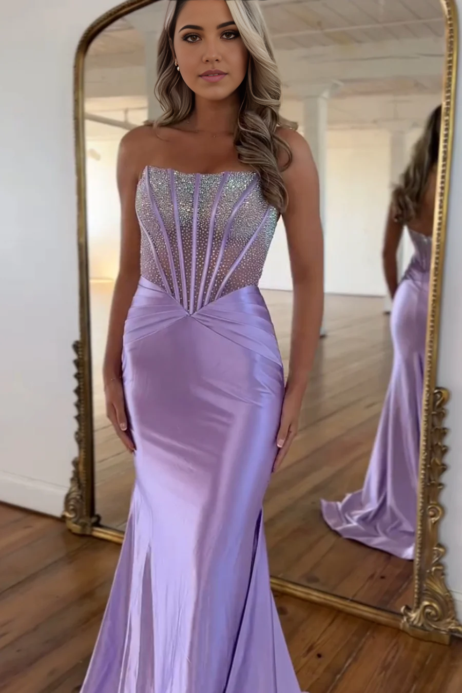 Mermaid Charming Scoop Neck Lavender evening gowns formal dresses Long Prom Dresses