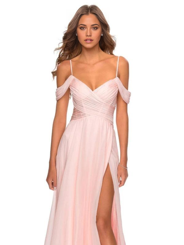 A-Line V-Neck Floor-Length Chiffon Pink formal dresses evening gown Prom Dress Bridesmaid Dresses