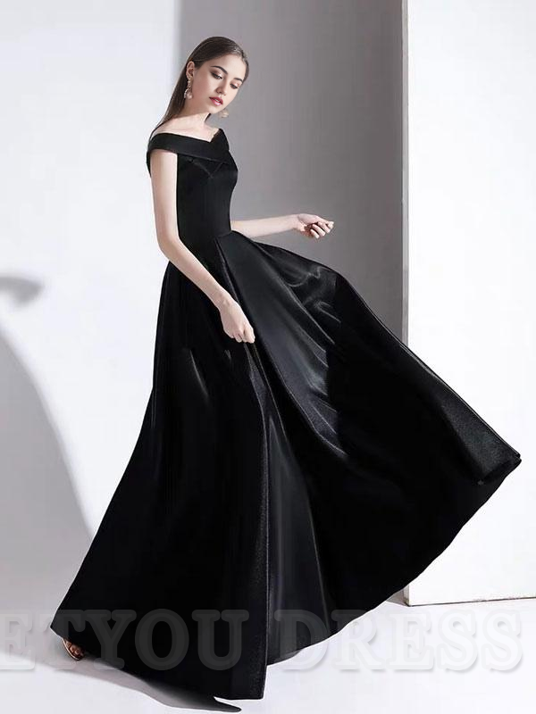 A-Line Bateau Neck Satin Floor Length formal dress evening gown Wedding Guest Dresses Prom Dress