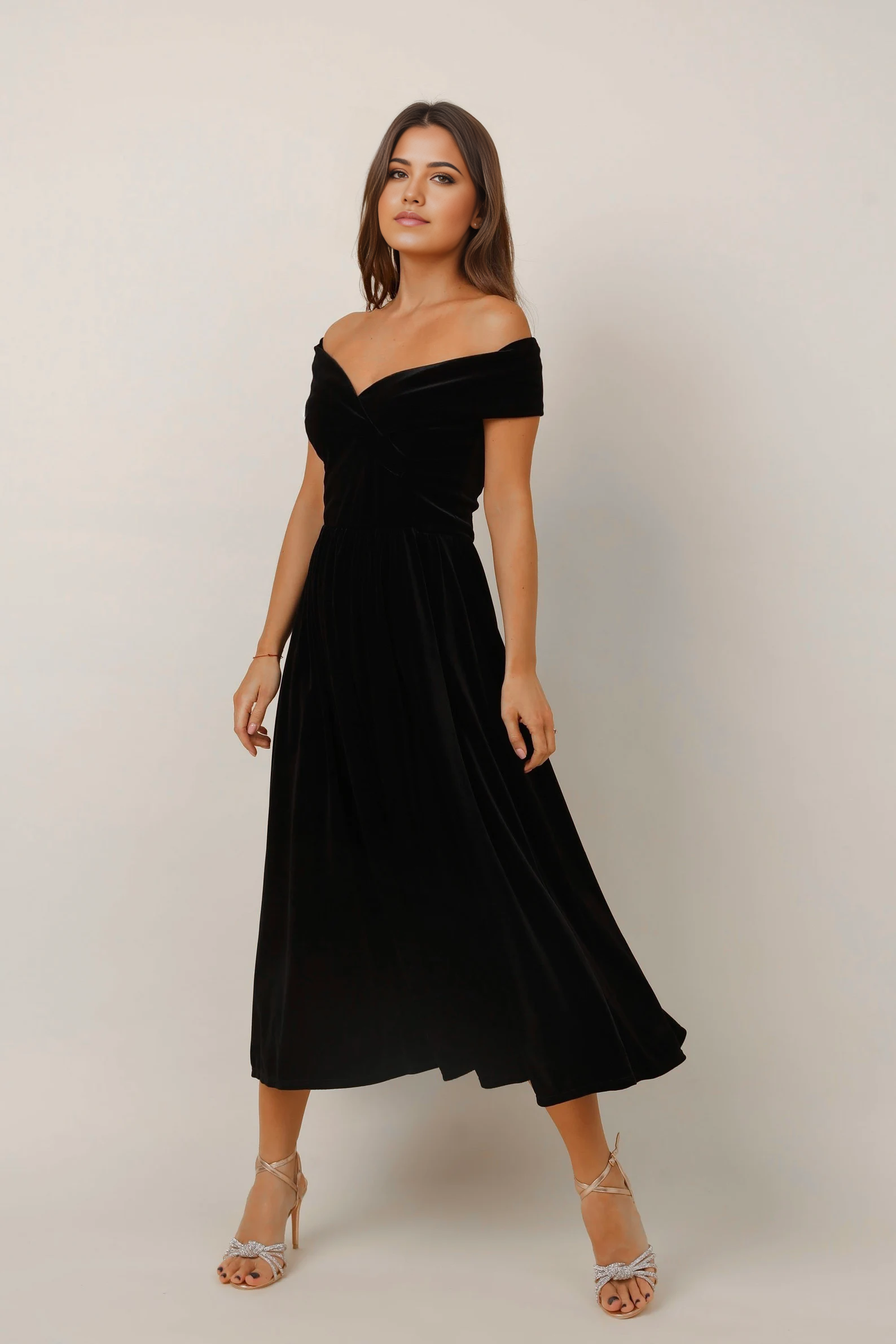 A Line Velvet Off The Shoulder Black Bridesmaid Dress formal dresses evening dress Prom Dress
