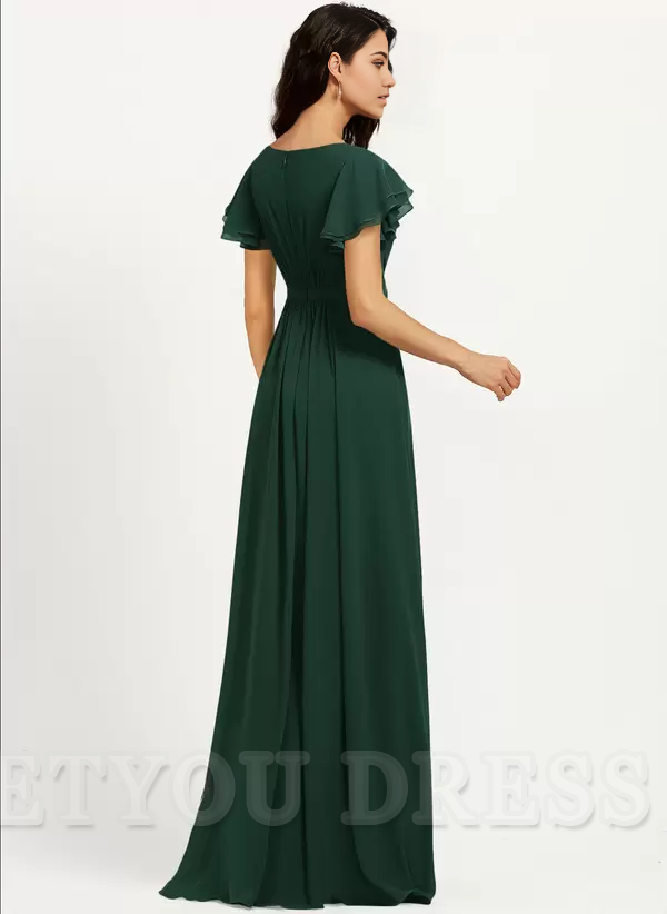 A-Line Floor-Length Zipper Chiffon formal dresses Bridesmaid Dresses evening gown Prom Dress