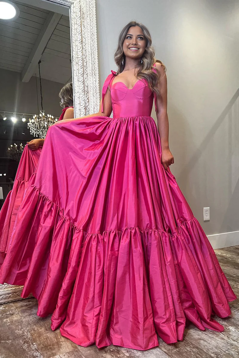 A-line Sweetheart Red Satin Ball Gown Long Prom Dress