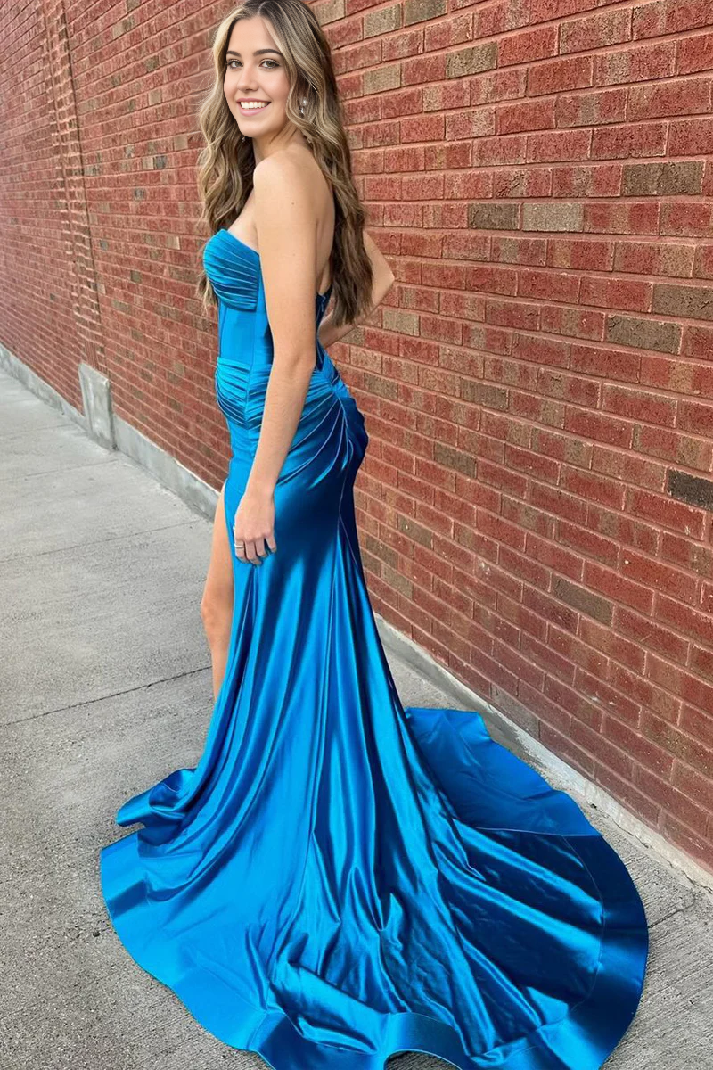 Mermaid Charming Sweetheart Cutout Neck Satin Prom Dress with Slit