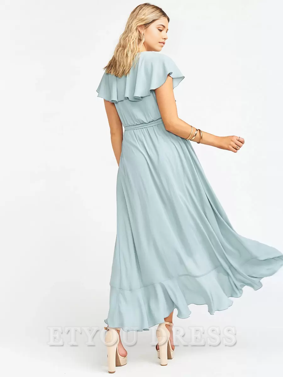 A-Line V-Neck Ankle-Length Chiffon formal dresses Bridesmaid Dresses evening gown Prom Dress