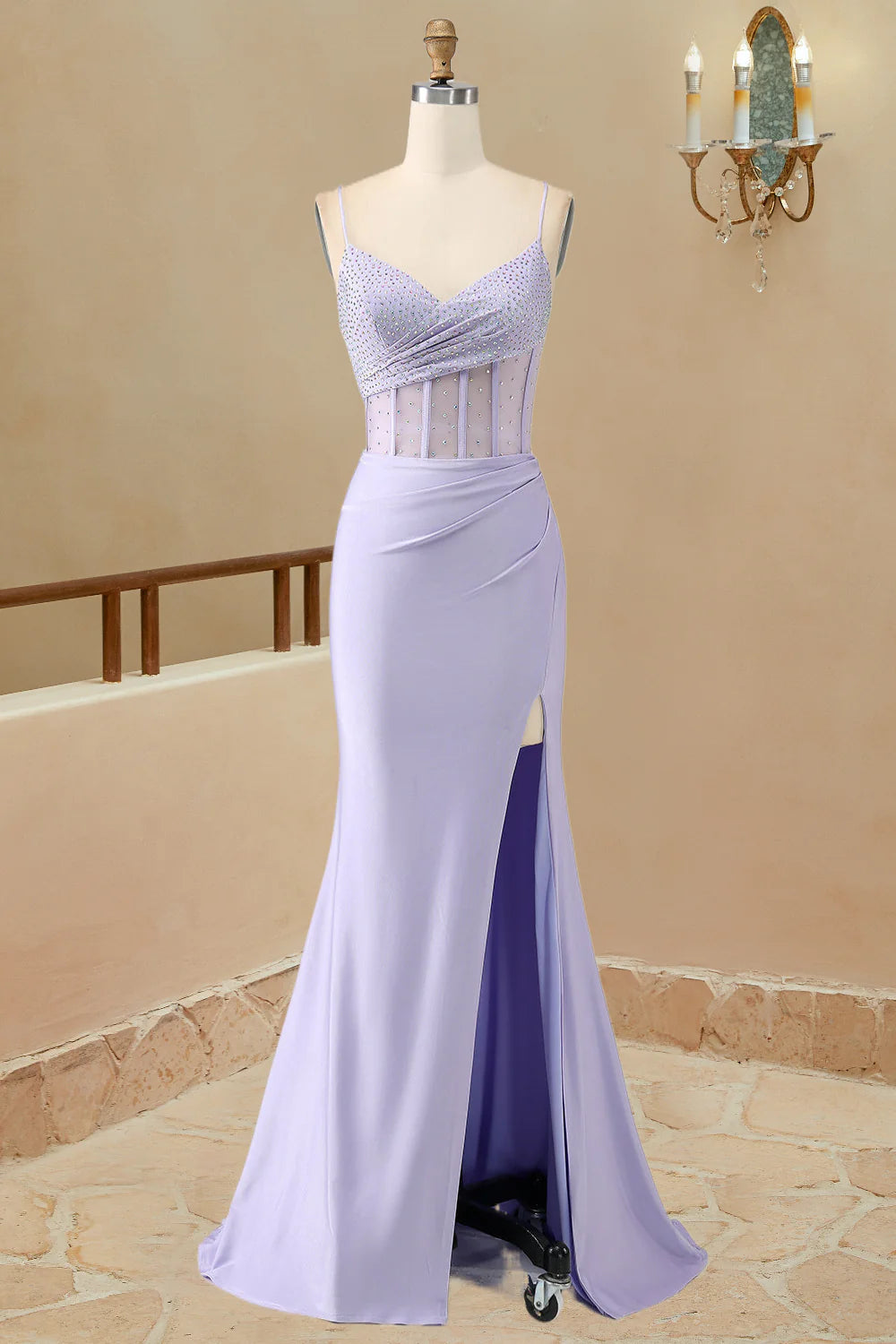 Mermaid Spaghetti Straps Sain With Beading Prom Dresses