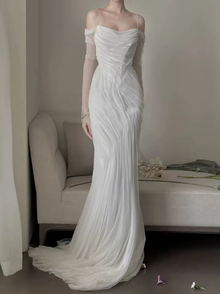Sheath Strapless Pleated Chiffon White formal dresses Bridesmaid Dresses evening gown Prom Dress