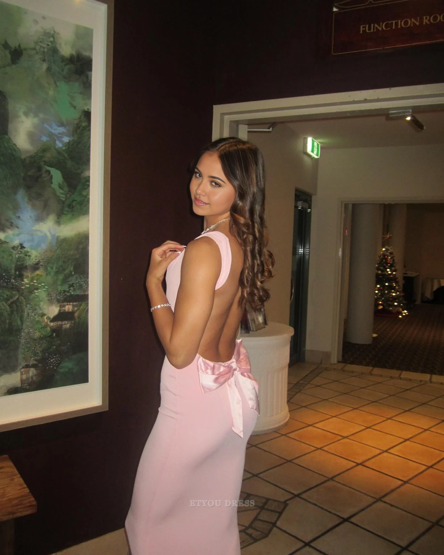 Sheath Backless Pink Chiffon formal dresses Bridesmaid Dresses evening gown Prom Dress