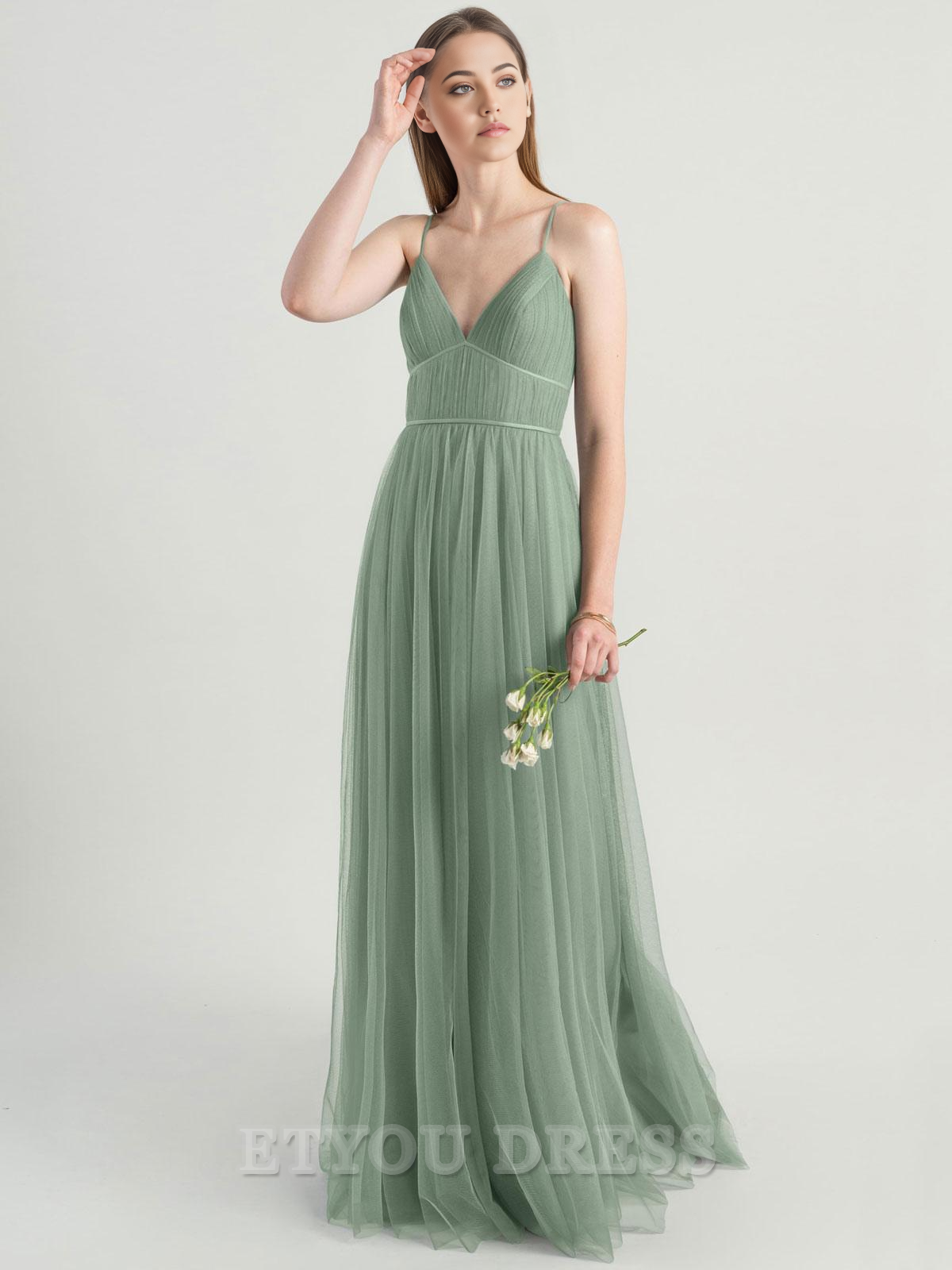 A-Line V-Neck Sleeveless Satin Floor-Length Pleated formal dresses Bridesmaid Dresses evening gown Prom Dress
