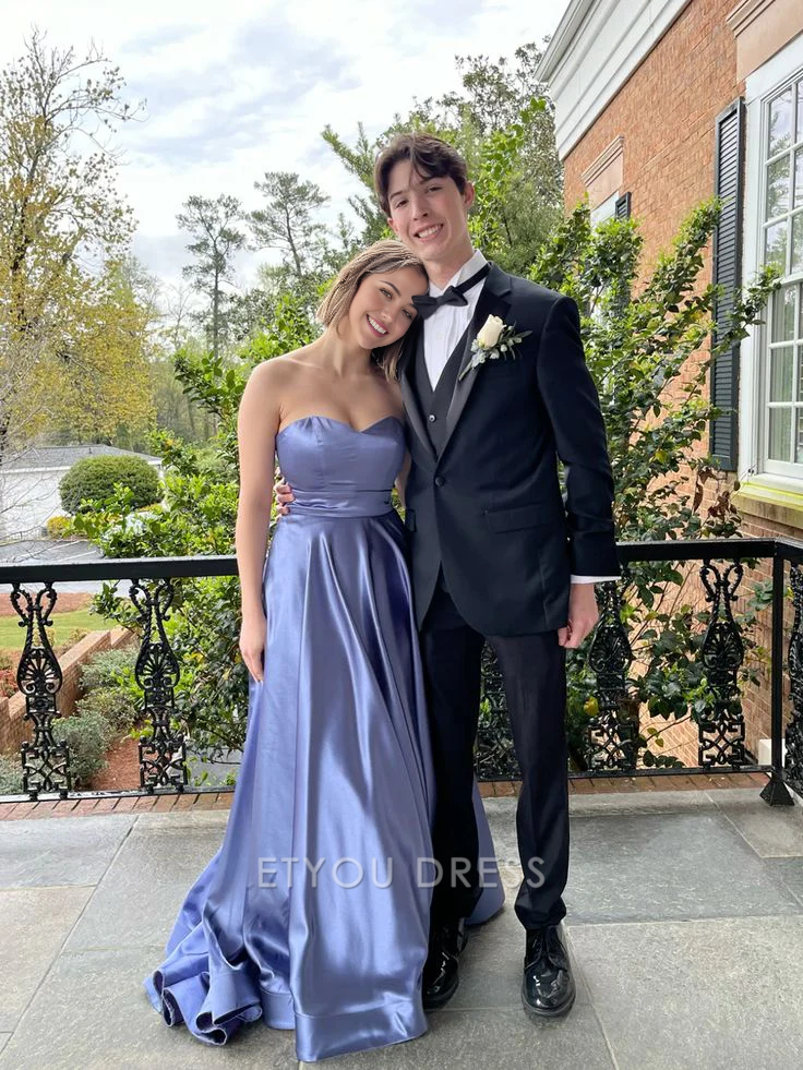 A Line Sweetheart Strapless Satin Long formal dresses Bridesmaid Dresses evening gown Prom Dress