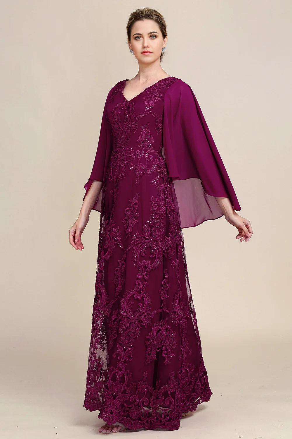 Batwing Sleeves Beaded Mother of the Bride Dress