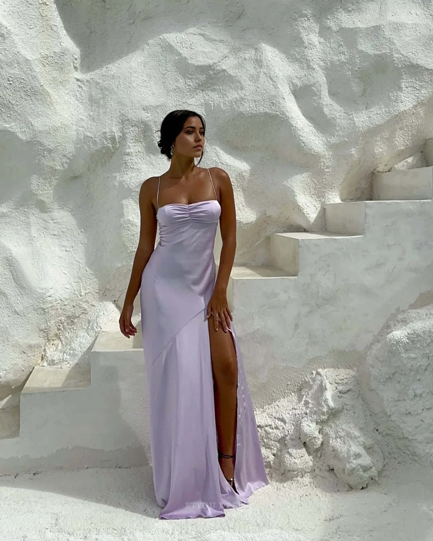 Sheath Spaghetti Straps Lavender formal dresses Bridesmaid Dresses evening gown Prom Dress With Slit