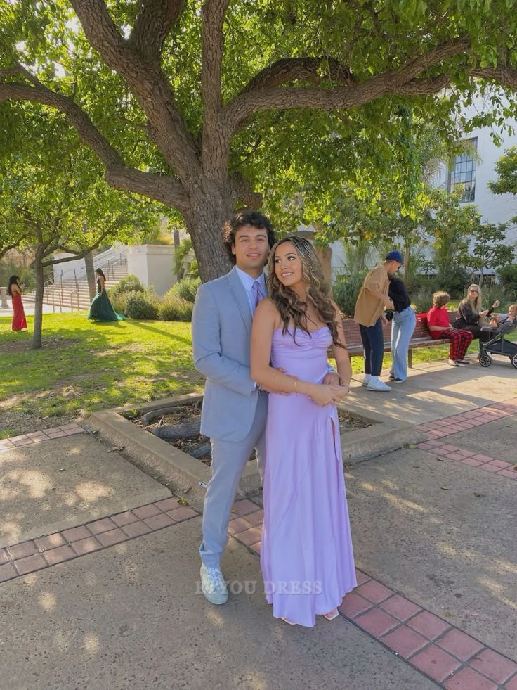 Sheath Sleeveless Light Purple Long formal dresses Bridesmaid Dresses evening gown Prom Dress With Split