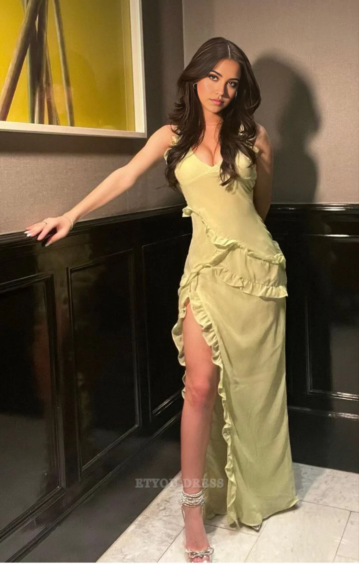 Mermaid V-Neck Floor Length Yellow formal dresses Bridesmaid Dresses evening gown Prom Dress With Split