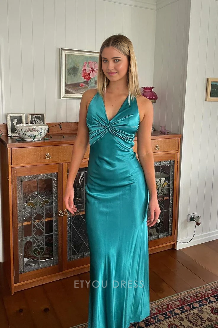 Mermaid V Neck Satin Long formal dresses Bridesmaid Dresses evening gown Prom Dress