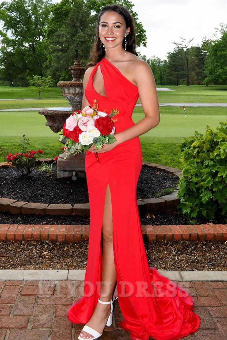 Mermaid One-Shoulder Keyhole Royal Blue Long formal dresses Bridesmaid Dresses evening gown Prom Dress with Slit