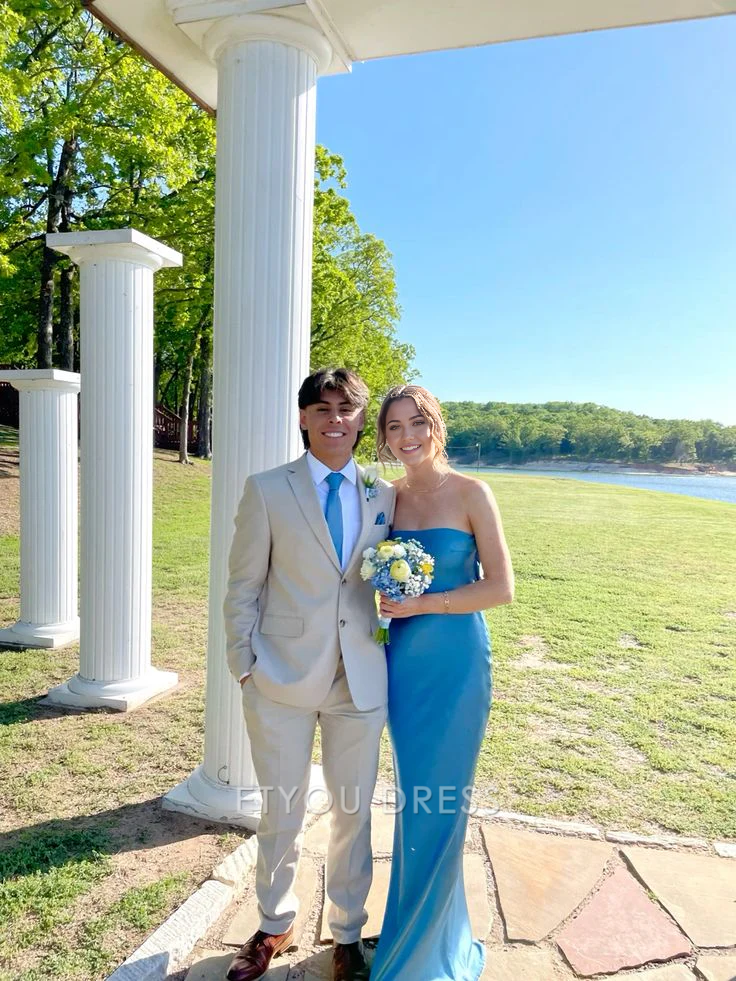 Sheath Strapless Blue Long formal dresses Bridesmaid Dresses evening gown Prom Dress