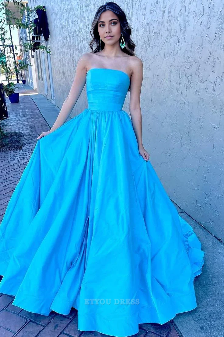 A Line Elegant Strapless Blue formal dresses Bridesmaid Dresses evening gown Prom Dress
