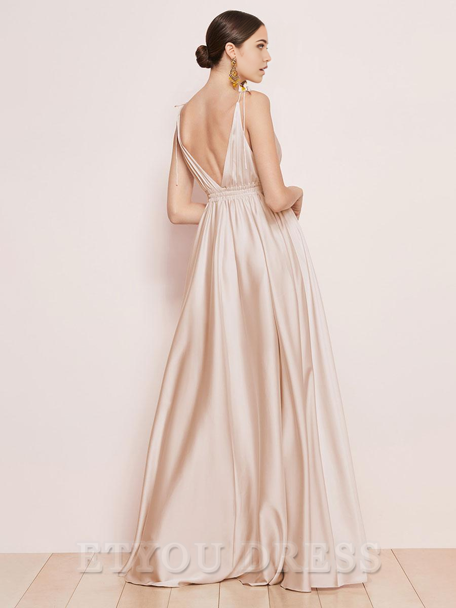 A-Line Floor-Length Satin Fabric formal dresses Bridesmaid Dresses evening gown Prom Dress