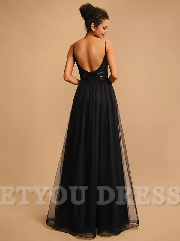 A-Line V-Neck Sleeveless Sequins formal dresses Bridesmaid Dresses evening gown Prom Dress