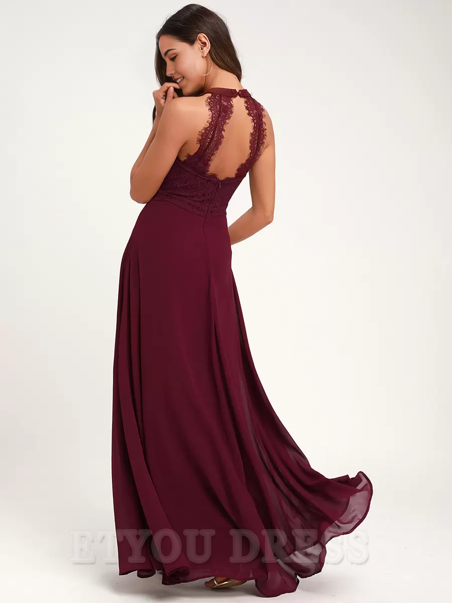 A-Line Halter Lace Open Back formal dresses evening gown Prom Dress
