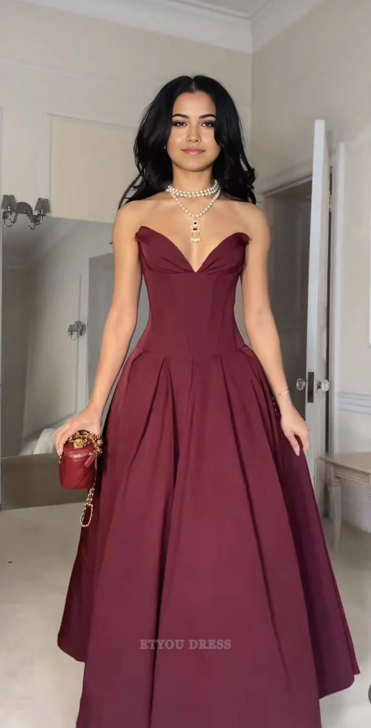 A Line Sweetheart V-Neck Burgundy formal dresses Bridesmaid Dresses evening gown Prom Dress