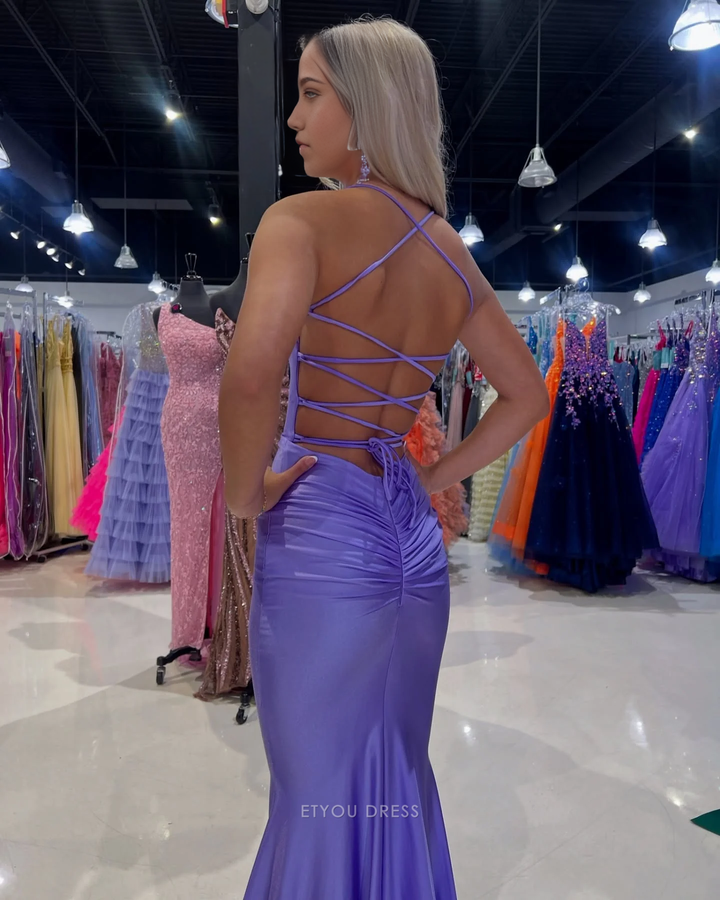 Mermaid Spaghetti Straps Purple formal dresses Bridesmaid Dresses evening gown Prom Dress