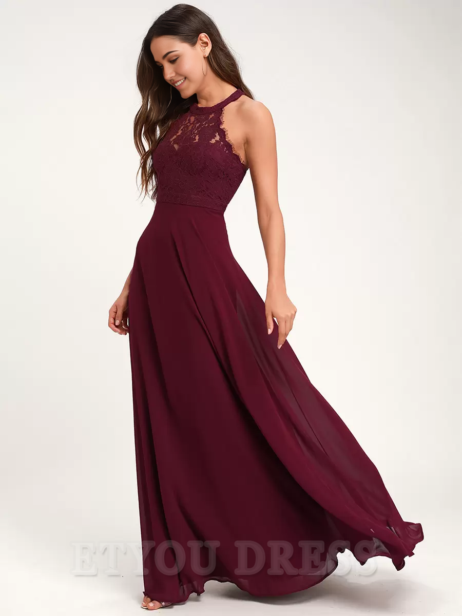 A-Line Halter Lace Open Back formal dresses evening gown Prom Dress