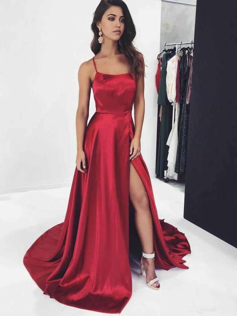 A-line Spaghetti Straps Formal Gowns Long evening gown Prom Dresses