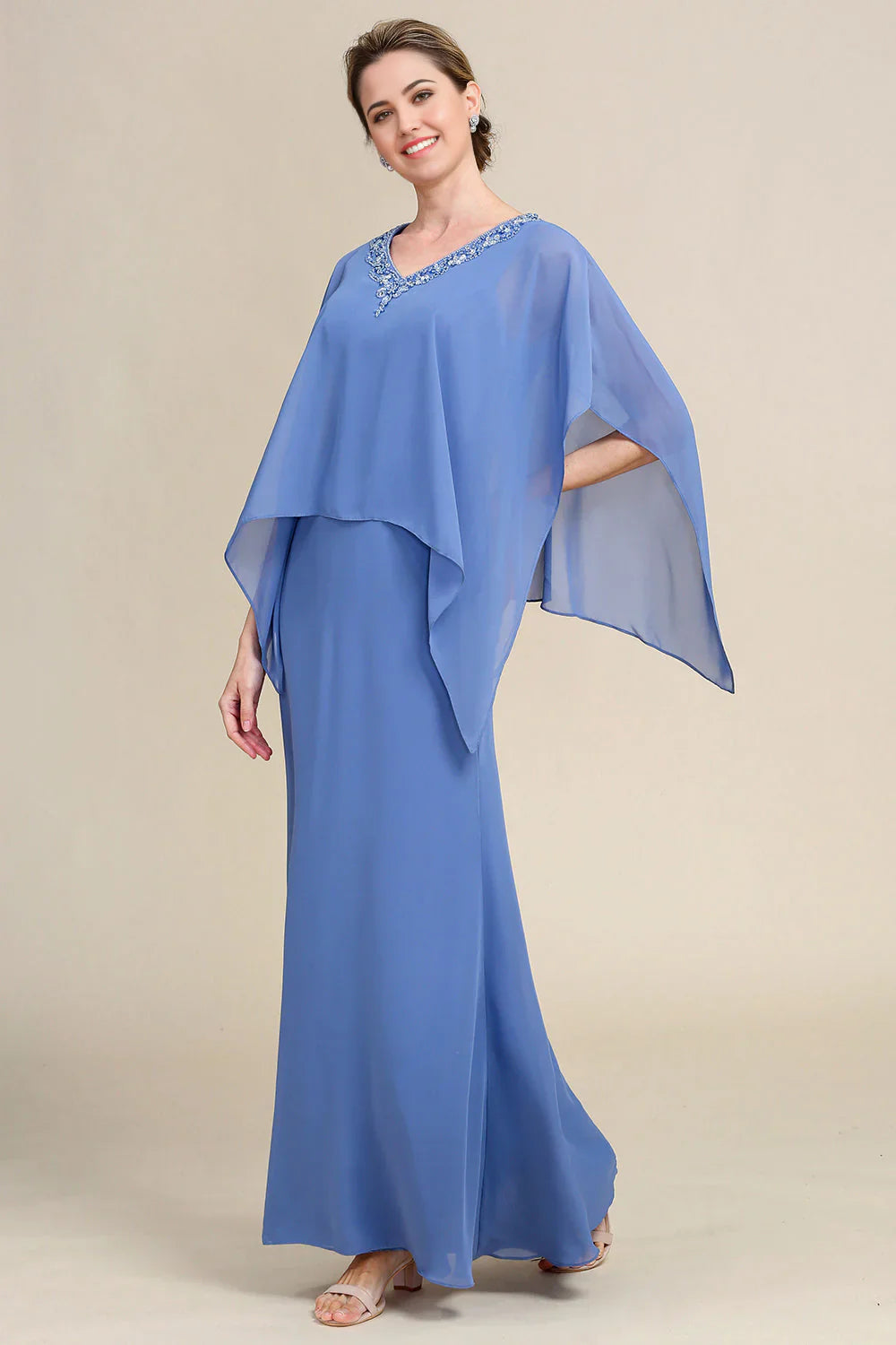 Sparkly Beaded Batwing Sleeves Mother of the Bride Dress