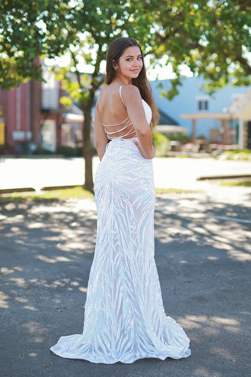 Mermaid Sweetheart White Sequins Long Prom Dresses