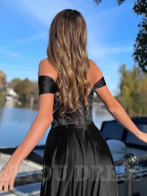 A-Line Sweetheart Neck Long Sleeves Satin Split Front formal dress evening gown Prom Dresses Wedding Guest Dresses Prom Dress