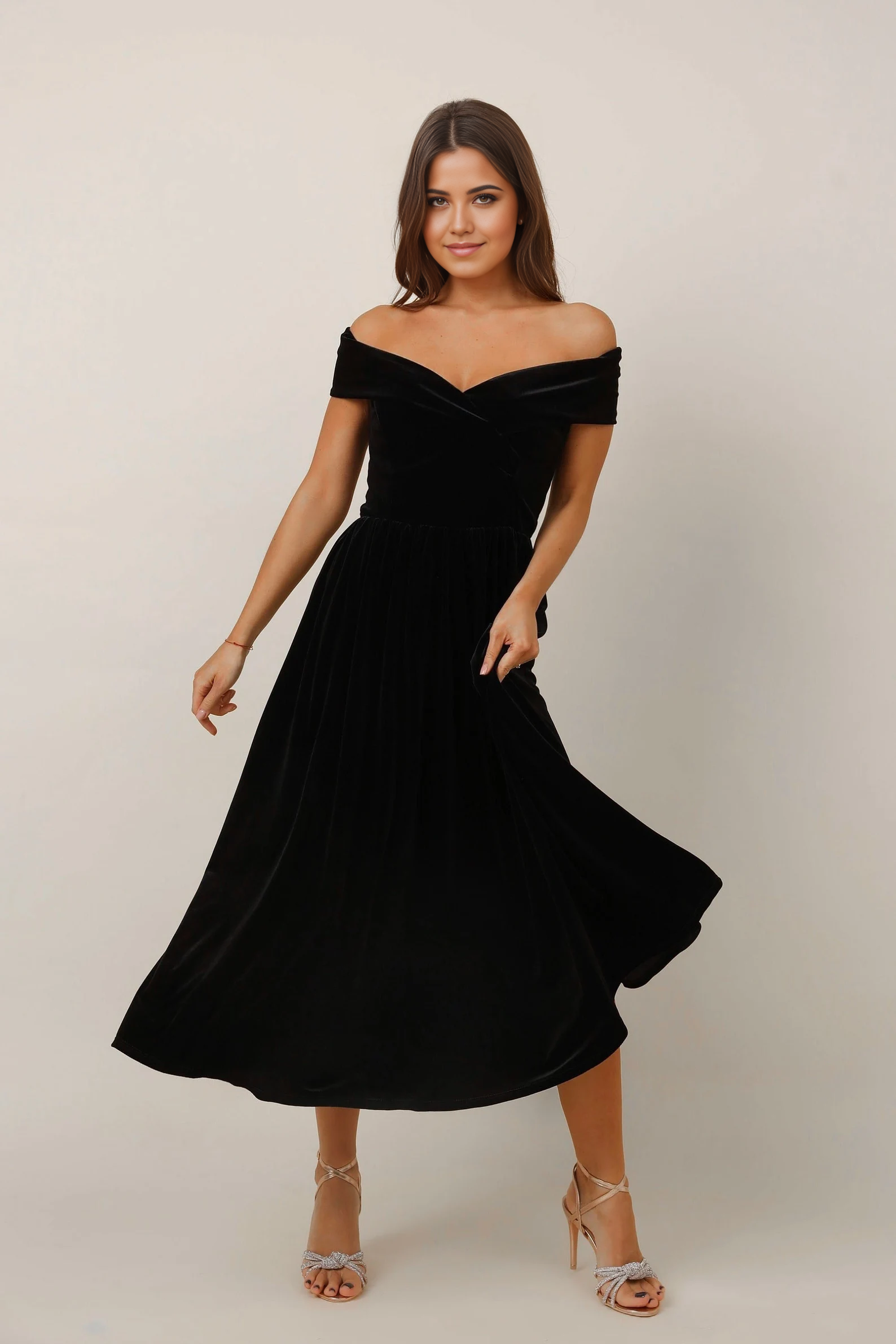 A Line Velvet Off The Shoulder Black Bridesmaid Dress formal dresses evening dress Prom Dress