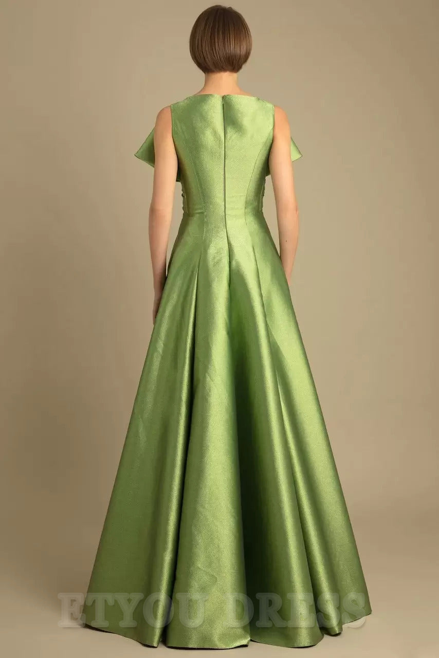A-Line Neckline Floor-Length Zipper Bows Satin Fabric formal dress evening gown Wedding Guest Dresses Prom Dress