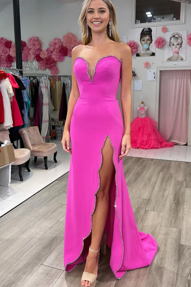 Mermaid Cute Sweetheart Pink Long Prom Dresses with Beading