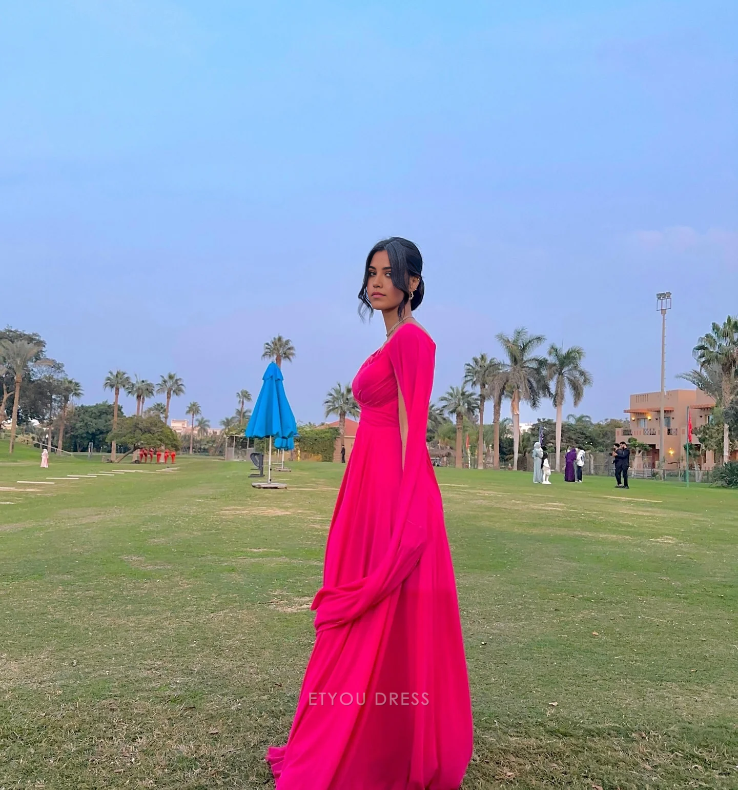 A Line V-Neck Chiffon Hot Pink formal dresses Bridesmaid Dresses evening gown Prom Dress