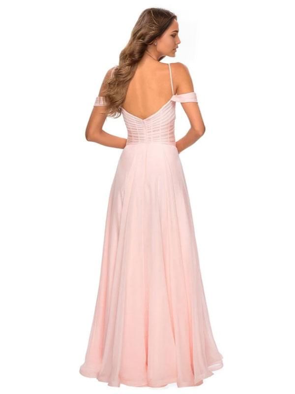 A-Line V-Neck Floor-Length Chiffon Pink formal dresses evening gown Prom Dress Bridesmaid Dresses